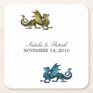 Gold Blue Dragon Wedding Paper Coasters