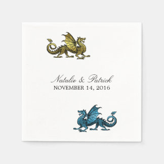 Gold Blue Dragon Wedding Paper Napkins