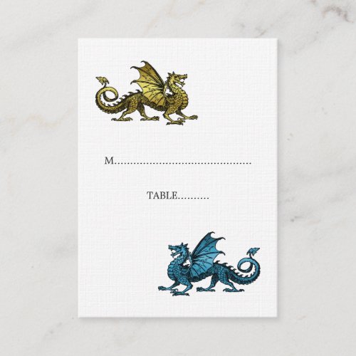 Gold Blue Dragon Wedding Place Card