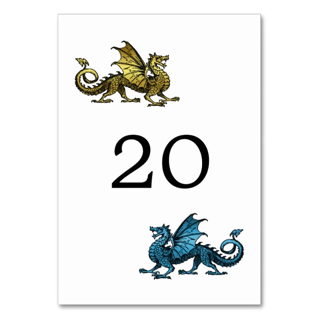 Gold Blue Dragon Wedding Table Card (Front)