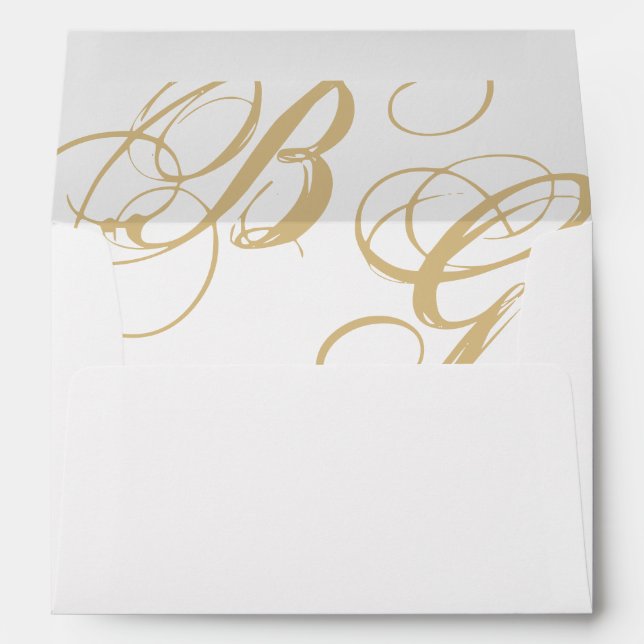 Gold Blue Elegant Monogram 5x7 Wedding Invitation Envelope (Back (Bottom))
