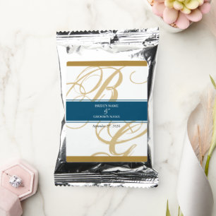 Gold Blue Elegant Script Monogram Wedding Coffee Drink Mix