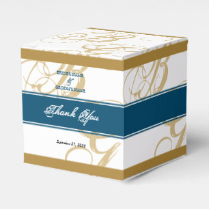 Gold Blue Elegant Script Monogram Wedding Favor Boxes