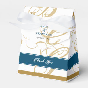 Gold Blue Elegant Script Monogram Wedding Favor Boxes