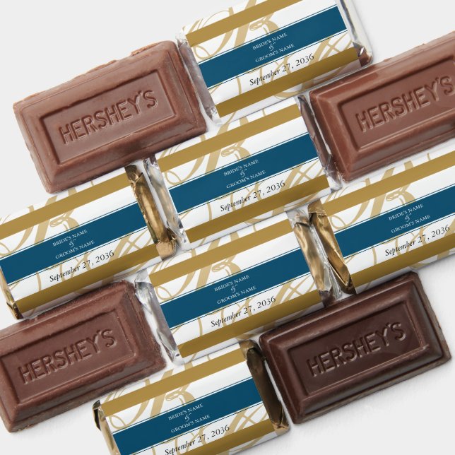 Gold Blue Elegant Script Monogram Wedding Hershey's Miniatures (Assorted)