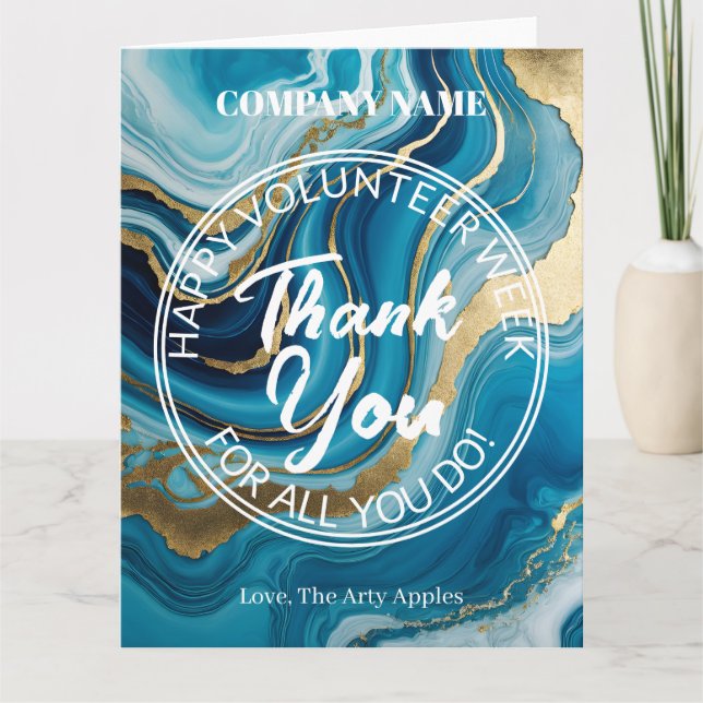 Gold & Blue elegant Volunteer thank you Card (Front)