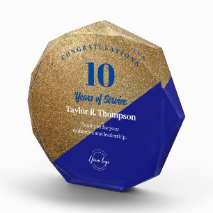 Gold Blue Employee years of service Company logo Acrylic Award
