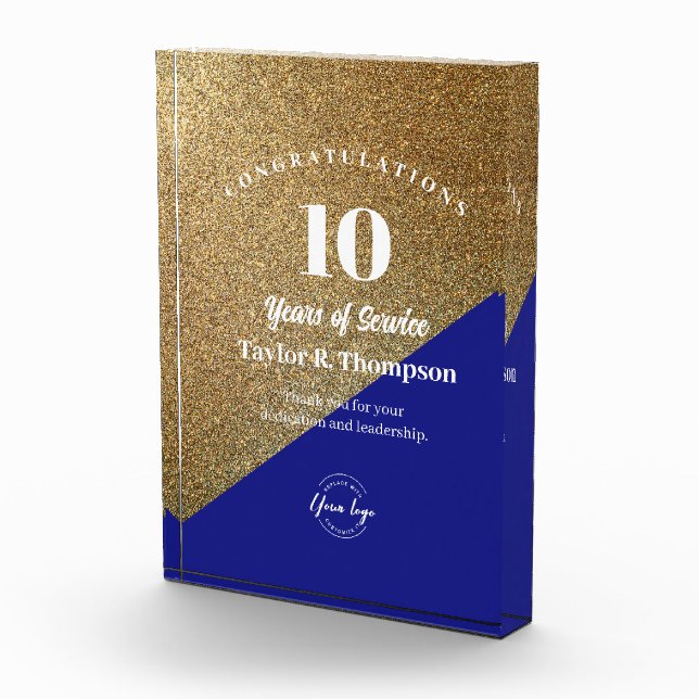 Gold Blue Employee years of service Company logo Acrylic Award (Right)