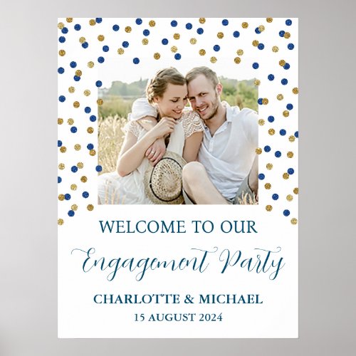 Gold Blue Engagement Party Custom 18x24 Photo Poster