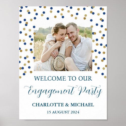 Gold Blue Engagement Party Custom 85x11 Photo Poster