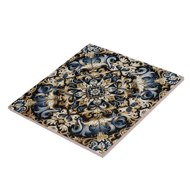 Gold & Blue Floral Design Tiles (Side)