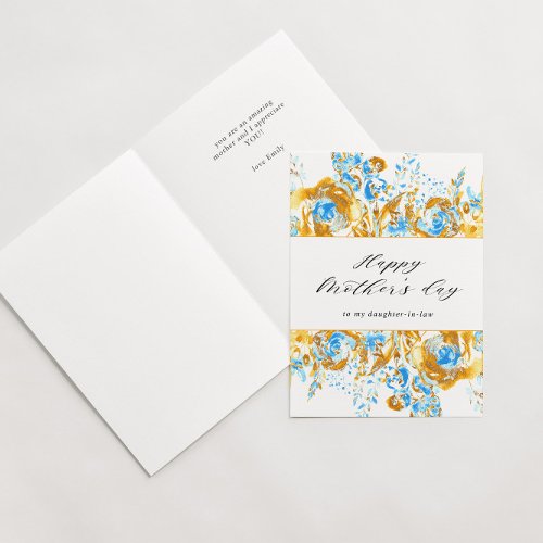 Gold Blue Floral Happy Mothers Day Card