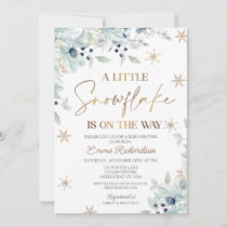 Gold Blue Floral Little Snowflake Baby Shower  Invitation