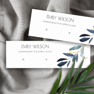 GOLD BLUE FOLIAGE WATERCOLOR EARRING DISPLAY LOGO MINI BUSINESS CARD