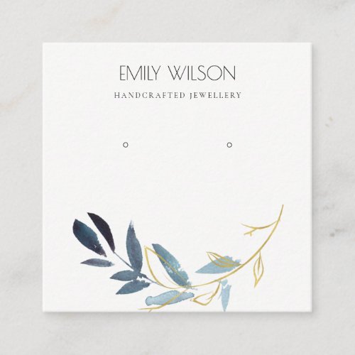 GOLD BLUE FOLIAGE WATERCOLOR EARRING DISPLAY LOGO SQUARE BUSINESS CARD