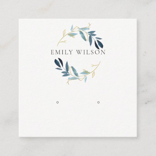GOLD BLUE FOLIAGE WATERCOLOR EARRING DISPLAY LOGO SQUARE BUSINESS CARD
