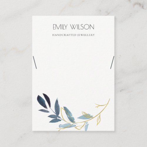GOLD BLUE FOLIAGE WATERCOLOR NECKLACE DISPLAY LOGO BUSINESS CARD