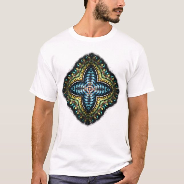 Gold Blue Fractal Cross Shirt (Front)