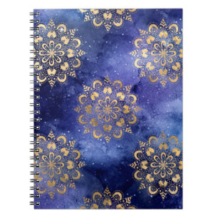 Gold & Blue Galaxy Dharma Mandala Pattern Notebook