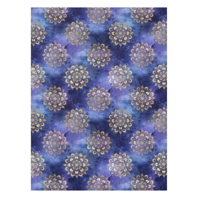 Gold & Blue Galaxy Dharma Mandala Pattern Tablecloth (Front)
