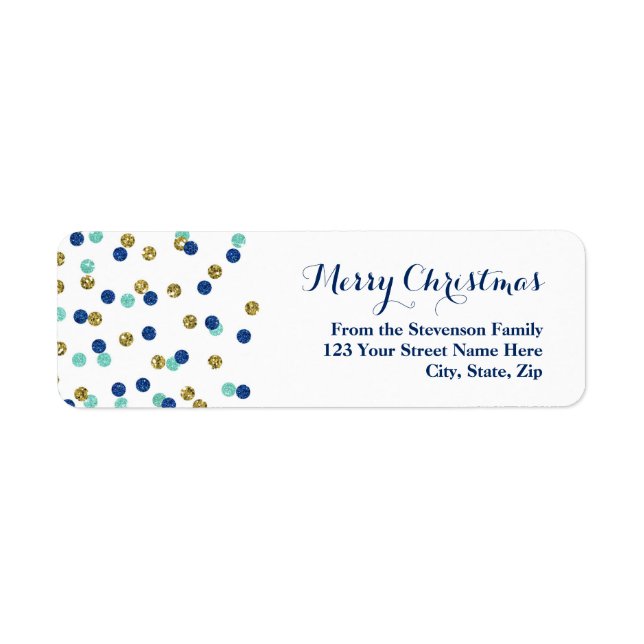 Gold Blue Glitter Confetti Christmas Address Label (Front)