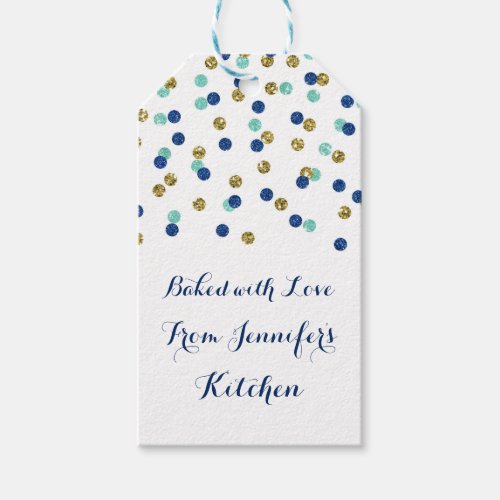 Gold Blue Glitter Confetti Christmas Baking Tags