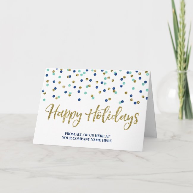 Gold Blue Glitter Confetti Corporate Christmas Holiday Card