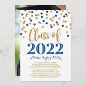Gold Blue Glitter Confetti Graduation Party 2022 Invitation (Front/Back)