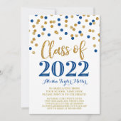 Gold Blue Glitter Confetti Graduation Party 2022 Invitation (Front)