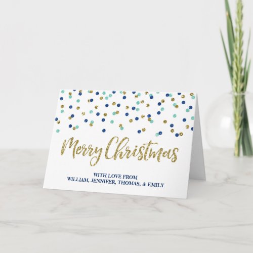 Gold Blue Glitter Confetti Merry Christmas Card