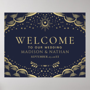 Gold Blue Gothic Tarot Card Wedding Welcome Sign