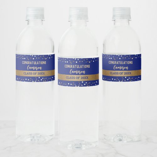 Gold Blue Graduate Customizable Class of 2024 Water Bottle Label