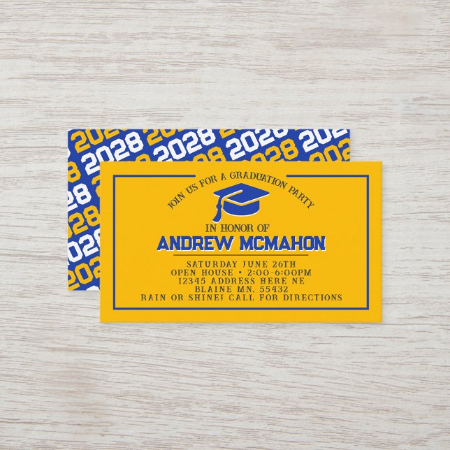 Gold & Blue Graduation Mini Graduation Invites (Blue & Yellow Gold Mini Graduation Invites for Friends, Team Mates or as Inserts!)