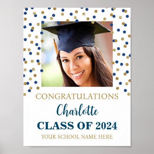 Gold Blue Graduation Party Custom 85x11 Photo Poster