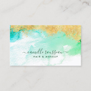 Gold Blue Green Modern Watercolor  Business Card