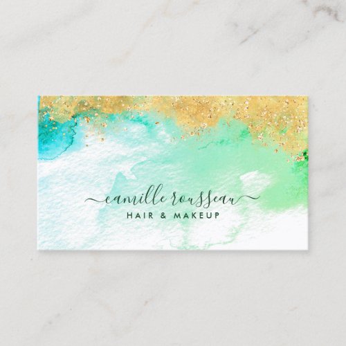 Gold Blue Green Modern Watercolor  Business Card