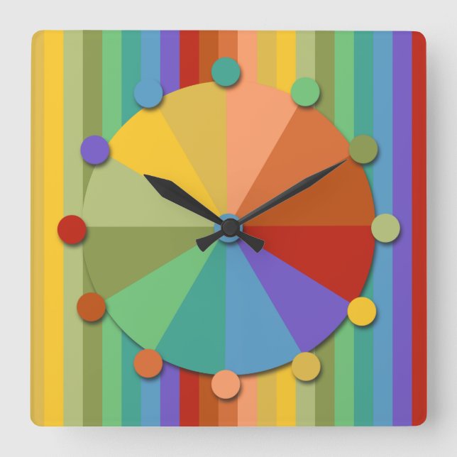 Gold, Blue, Green Stripes Fun Square Wall Clock (Front)