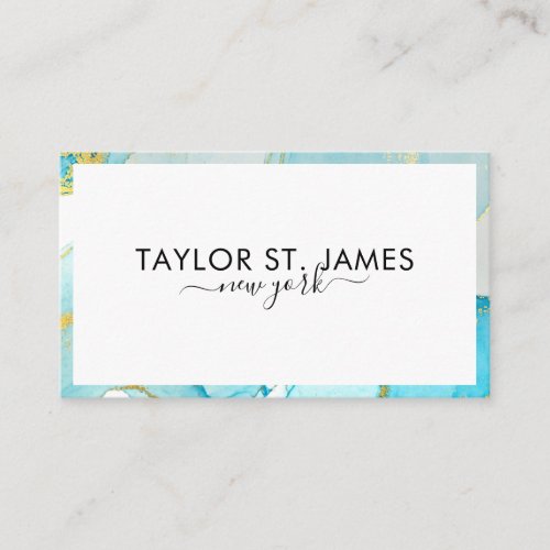 Gold Blue Green Watercolor Black Border Business Card