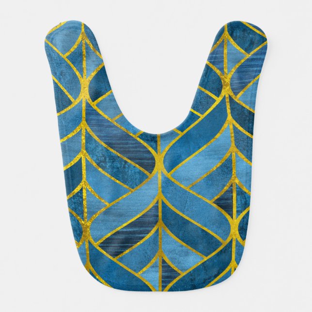 Gold Blue Grunge Pattern Baby Bib (Front)