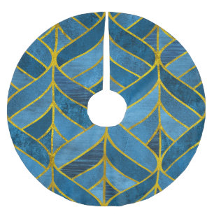 Gold Blue Grunge Pattern Brushed Polyester Tree Skirt