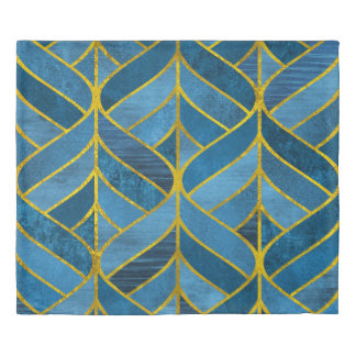Gold Blue Grunge Pattern Duvet Cover