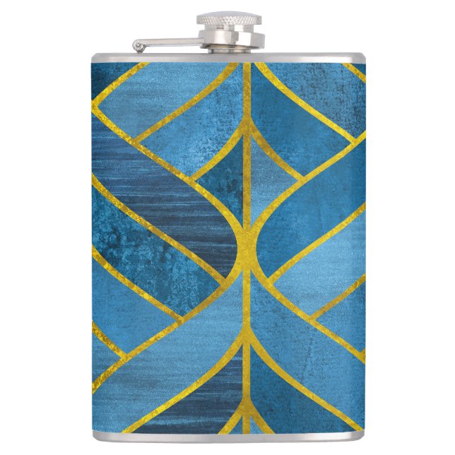 Gold Blue Grunge Pattern Flask (Front)