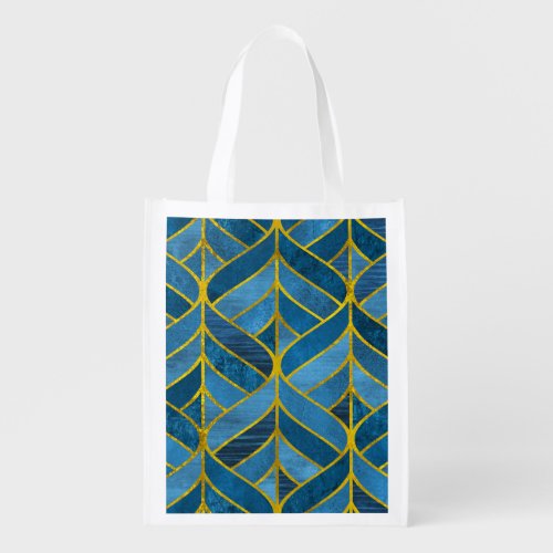 Gold Blue Grunge Pattern Grocery Bag