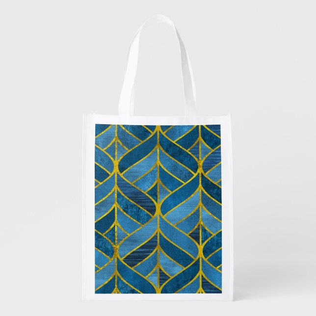 Gold Blue Grunge Pattern Grocery Bag (Front)