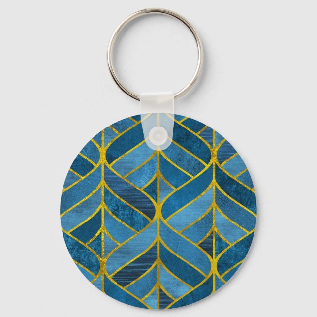 Gold Blue Grunge Pattern Keychain (Front)