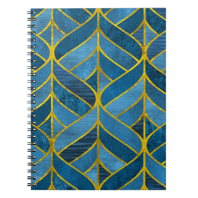 Gold Blue Grunge Pattern Notebook (Front)