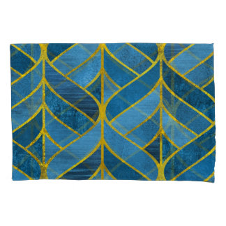 Gold Blue Grunge Pattern Pillow Case