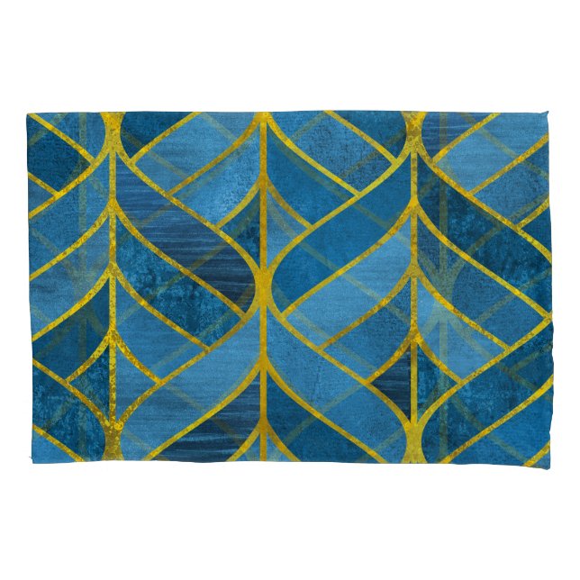 Gold Blue Grunge Pattern Pillow Case (Front)
