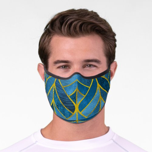 Gold Blue Grunge Pattern Premium Face Mask