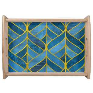 Gold Blue Grunge Pattern Serving Tray